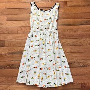 Vintage Off White Lamp Print Sleeveless Sundress - XS